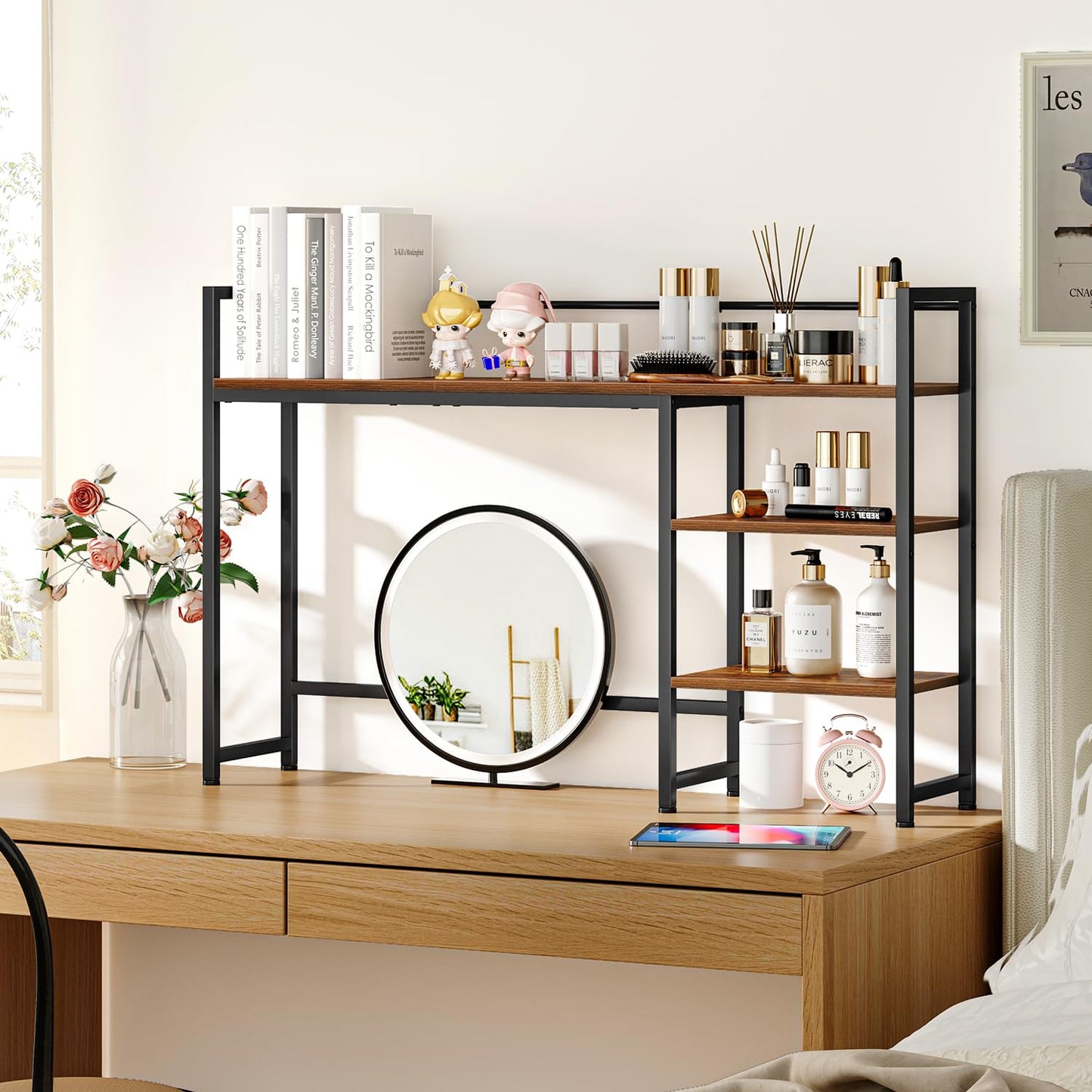 Snughome Desk Shelf, 44.9" Large Desktop Organizer Shelf, Desk Hutch for Computer Monitor, 4 Tier Desk Top Display Rack, Wood Desktop Bookshelf Storage Rack for Home Office Dorm
