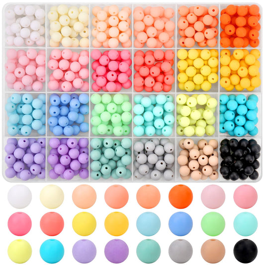 600Pcs 8mm Candy Color Matte Acrylic Round Beads, 24 Colors Assorted Plastic Bubble Gum Beads with Hole Loose Beads Bulk for Bracelets Necklace Jewelry Making DIY Crafts