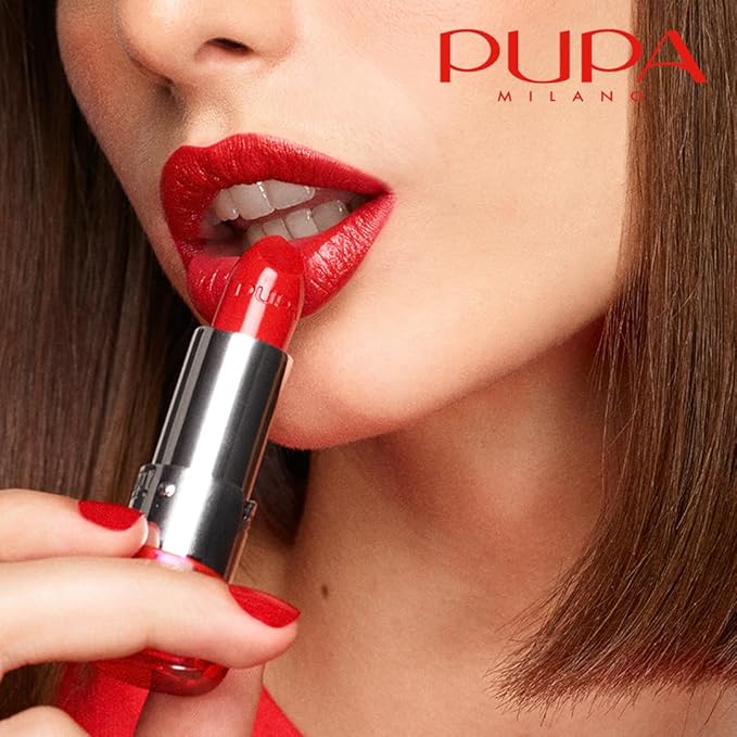 Pupa Milano Vamp! Extreme Colour Lipstick With Plumping Treatment - For Fuller, Defined Lips - Adds Incredible, Deep Color To Lips - Soft Texture Adheres Perfectly - 301 Intense Red - 0.123 Oz