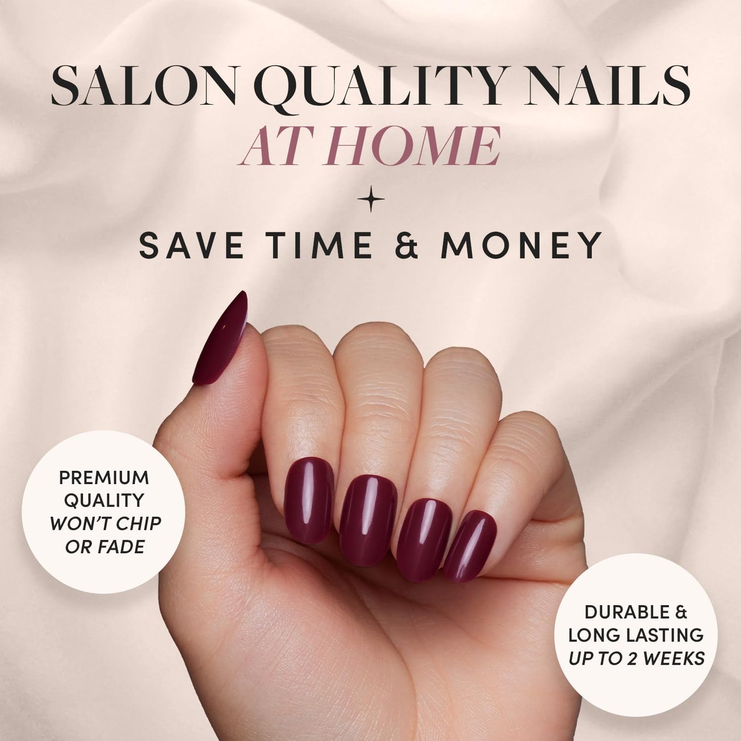Glamnetic Press-On Nails Bundle - Oyster & Berry Maroon | Short Oval Pearlescent Fake Nails with a Velvet Finish | Dark Red Short Round Fake Nails | Reusable, Salon-Quality Nail Kits
