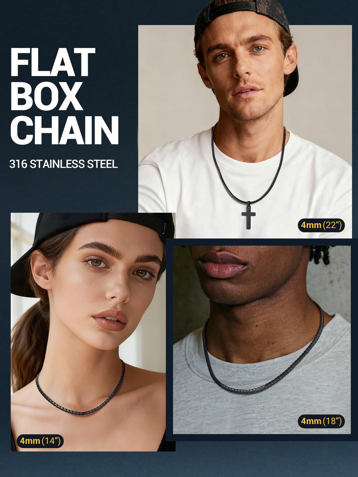 PROSTEEL Black Chains Necklace for Men Gothic Jewelry Minimalist Flat Link Chain Necklace