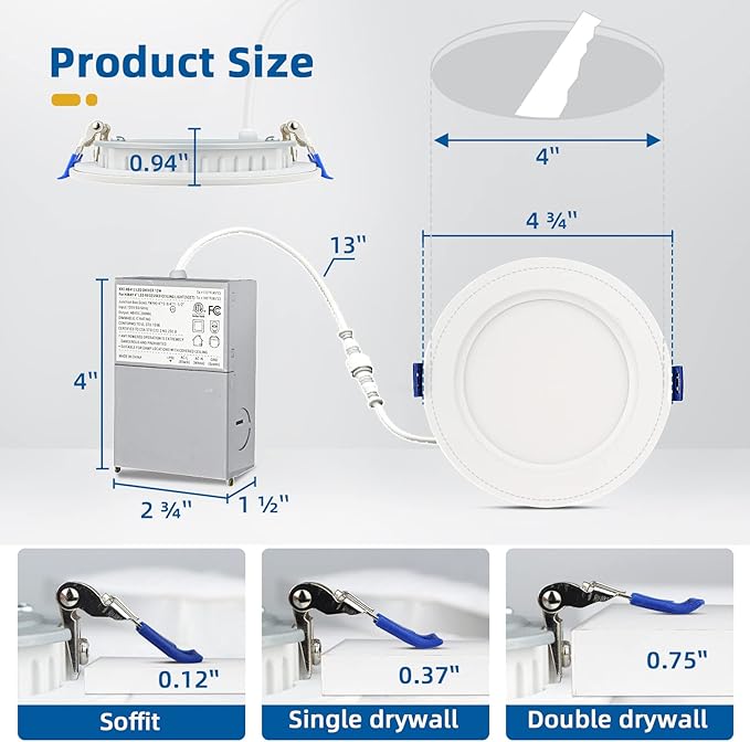 8 Pack Recessed Lighting 4 inch, 3000K Ultra-Thin LED Canless Recessed Lighting, Retrofit Dimmable Recessed Lights, 1200LM 12W=150W Wafer Lights - ETL & Energy Star Certified