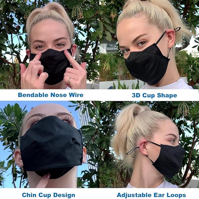Yarehand 3-Ply Organic Cotton Cloth Face Mask Reusable Washable, Face Masks Adjustable Ear Loops Nose Wire Filter Pocket, Pack of 5 No Fog/Dust for Unisex Adult (5 Color)