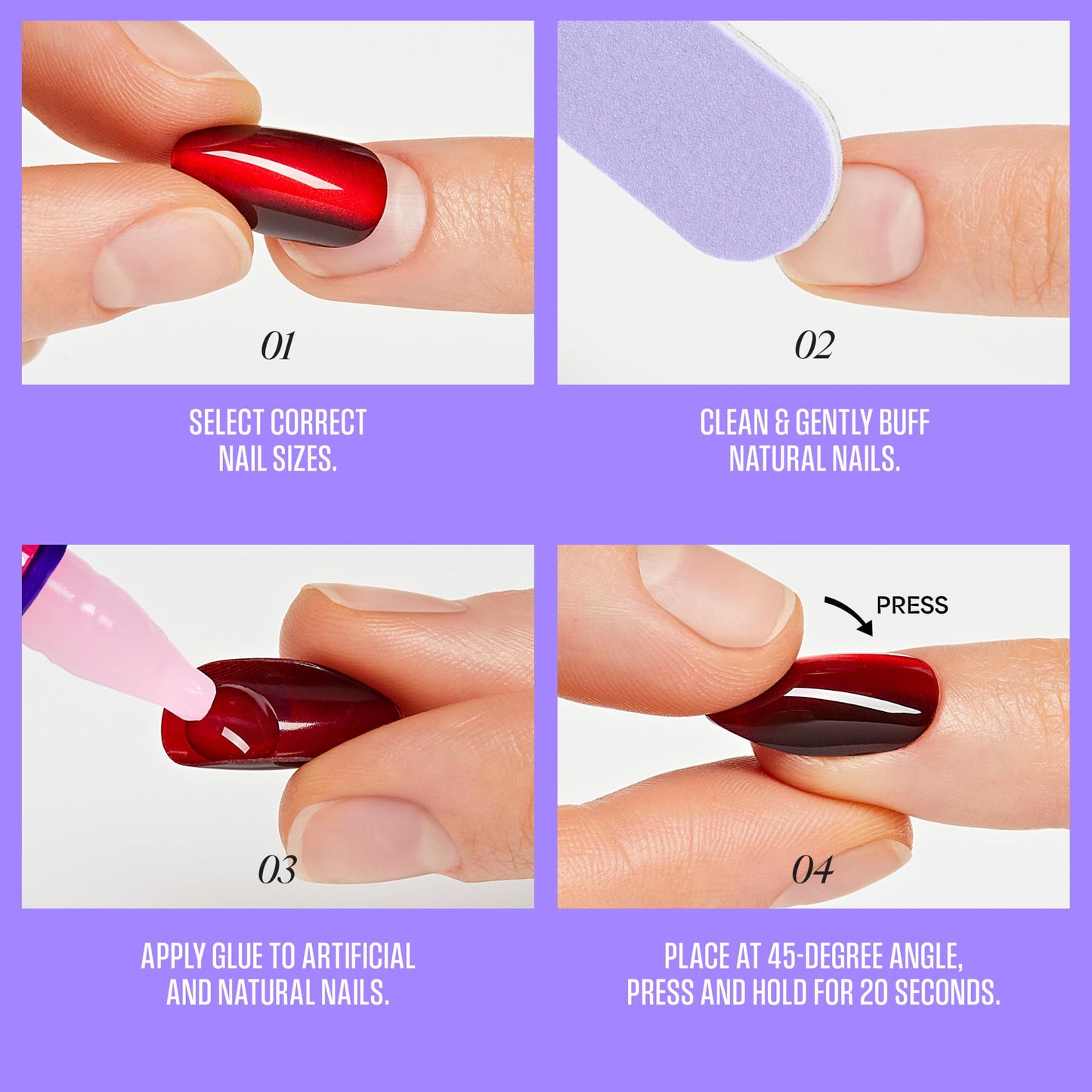 Kiss Core, Press On Nails, Nail glue included, 'Photogenic', Black, Short Size, Squoval Shape, Includes 32 Nails, 2g Glue, 1 Manicure Stick, 1 Mini File
