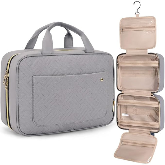BAGSMART Toiletry Bag Travel Bag with Hanging Hook, Water-resistant Makeup Cosmetic Bag Travel Organizer for Accessories, Shampoo, Full Sized Container, Toiletries (Medium-Grey)