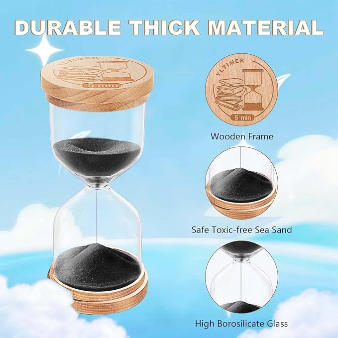 3 Minute Sand Timer,Beech Wooden Hourglass Sand Clock,Reloj De Arena,Small Black Hour Glass Sandglass, Game, Desk Office Decoration (Black)