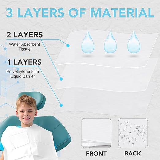 320 Pack Disposable Dental Bibs 13"x18", 3-Ply Waterproof Tattoo Bibs Sheet for Nail Salon, Dental Clinic, Feeding, Tattoo Shop (White)