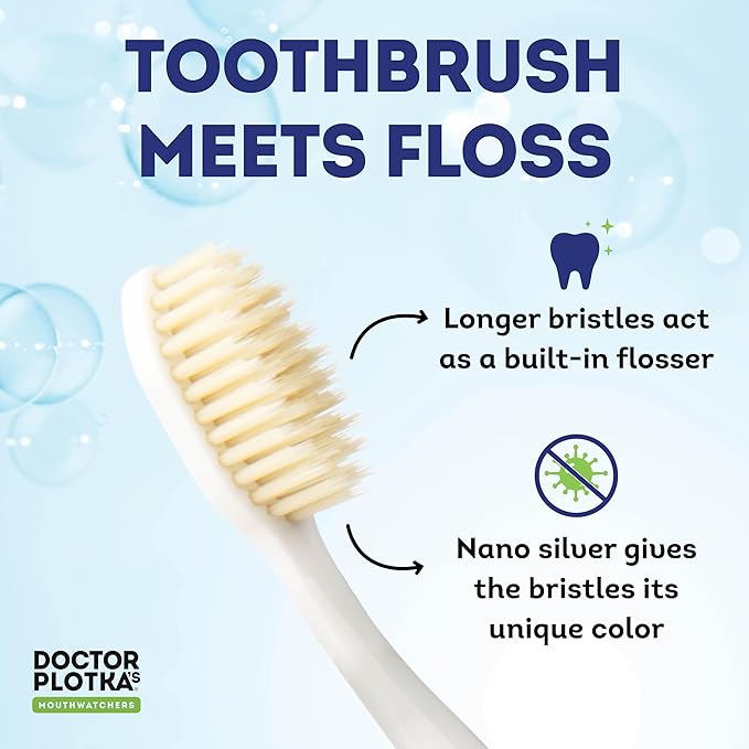 MOUTHWATCHERS Soft Flossing Toothbrush, 4 Pack, Green, Manual Soft Toothbrush for Adults, Ultra Clean, Good for Sensitive Teeth and Gums, by Dr. Plotka's