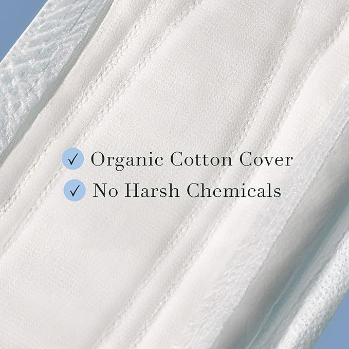 Rael Incontinence Pads for Women, Organic Cotton Cover - Postpartum Essential, Heavy Absorbency, Bladder Leak Control, 4 Layer Core with Leak Guard Technology, Long Length (Moderate, 30 Count)