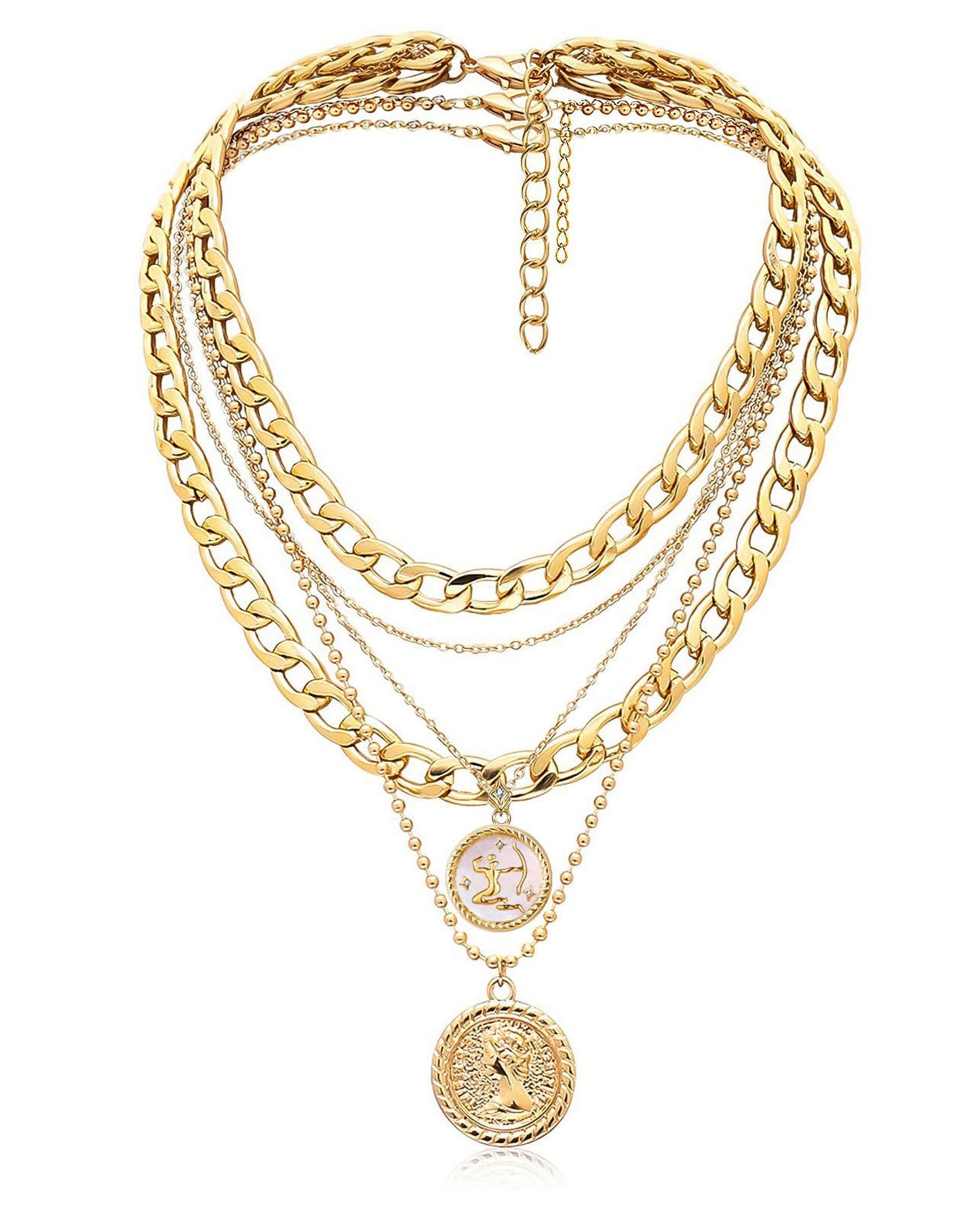 MJartoria Gold Layered Necklaces for Women Trendy Retro Coin Pendant Necklace Dainty Chunky Chain Choker Necklaces for Jewelry Birthday Gifts (Gold, Zodiac-Sagittarius-3PCS Layered)