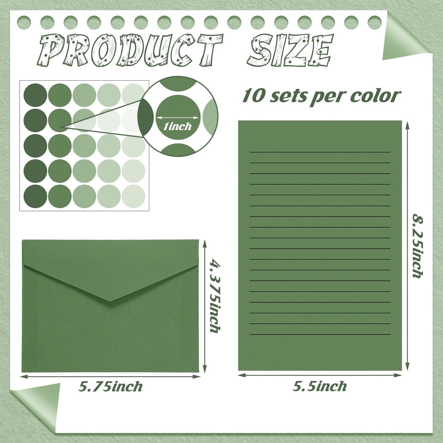 100 Pcs Stationery Lined Stationery Paper and Envelopes Set Includes 50 Letter Writing Paper and 50 Envelope for Office, 5.5 x 8.25 Inch(Sage Green)