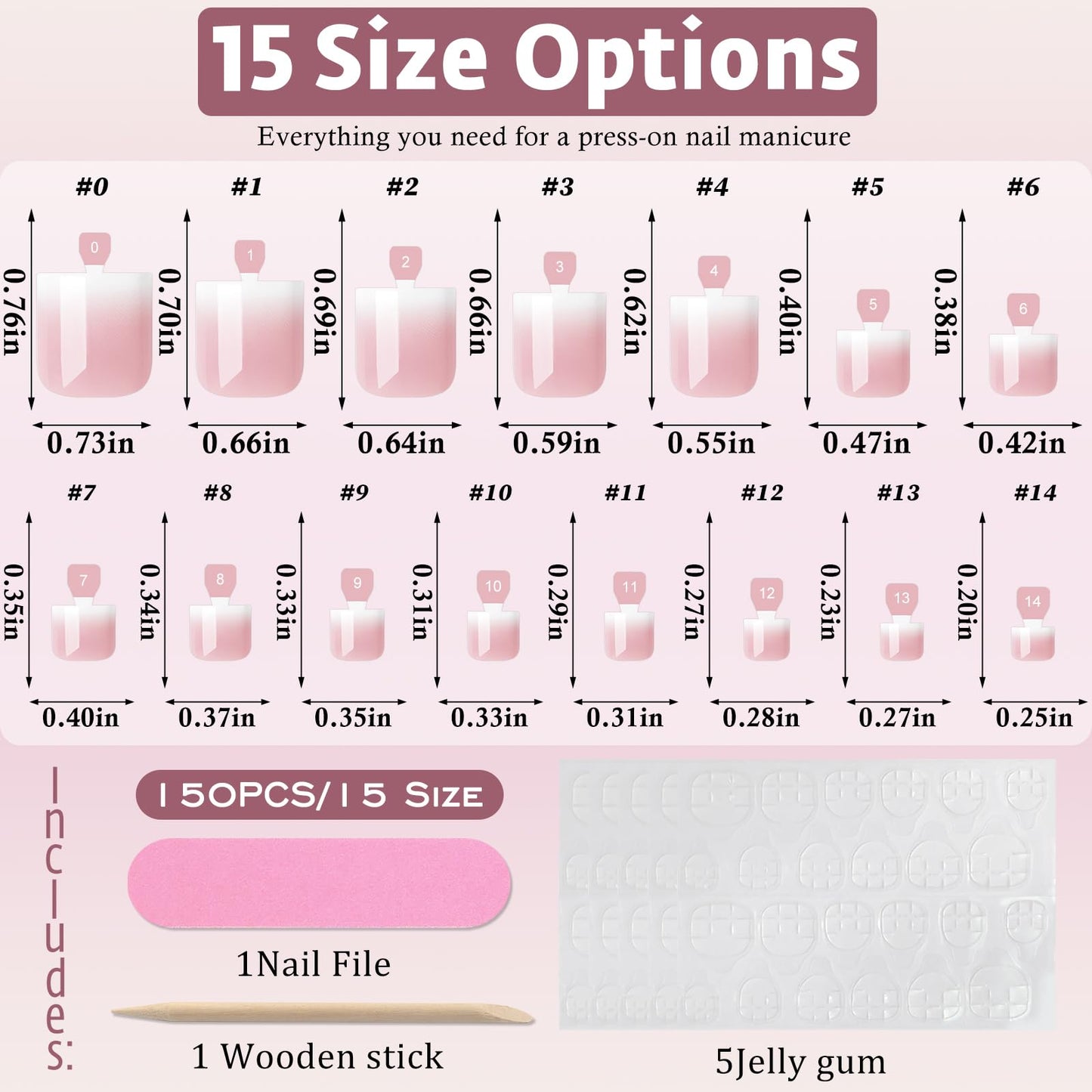 Bellelfin Ombre Press On Toenails For Women with Nail Adhesive Tabs, 150 Pcs Pink Ombre Toe Nail Press Ons, Short Square Toenail Press On, 15 Sizes Full Cover Acrylic Fake Toe Nails