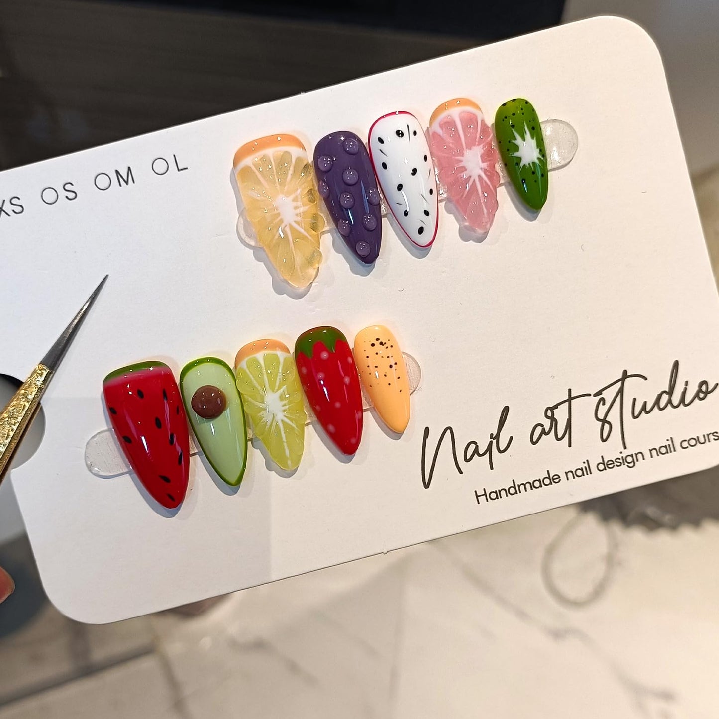 TENPAL Summer Fruit Press on Nails - Vibrant Almond Shaped Fake Nails with Kiwi, Watermelon & Avocado Designs | Reusable Colorful Nail Art for Women | Tropical Fruit Manicure Set (Medium Length,M)