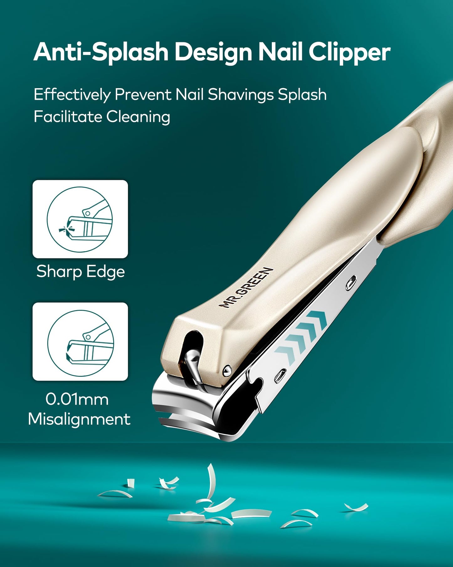 MR.GREEN Nail Clippers, 3PCS Nail Clipper Set with Anti Splash Fingernail Clipper and Ear Pick, Professional Nail Clippers for Men and Women, Stainless Steel Nail Cutter with Leather Case (Green)