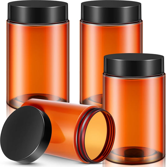 SATINIOR 24 Pieces Empty Clear Plastic Jars with Lids Round Storage Containers Wide Mouth for Beauty Product Cosmetic Cream Lotion Liquid Butter Craft and Food(Amber Lid,12 oz)