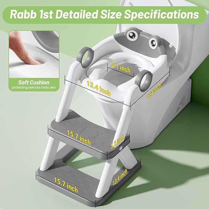 Frog Potty Training Seat, Upgrade Toddler Toilet Seat for Kids Boys Girls, 2 in 1 Potty Training Toilet for Kids, Splash Guard Anti-Slip Pad Step Stool