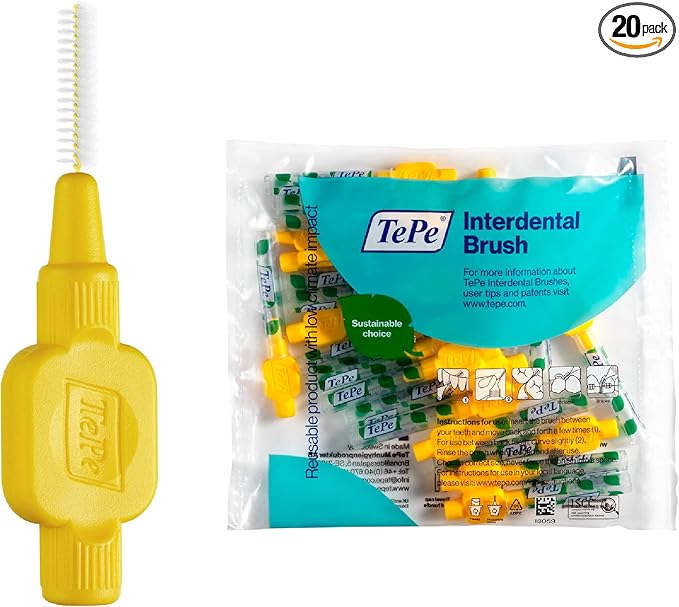 TePe Interdental Brush Original, Soft Dental Brush for Teeth Cleaning, Pack of 20, 0.7 mm, Medium Gaps, Yellow, Size 4