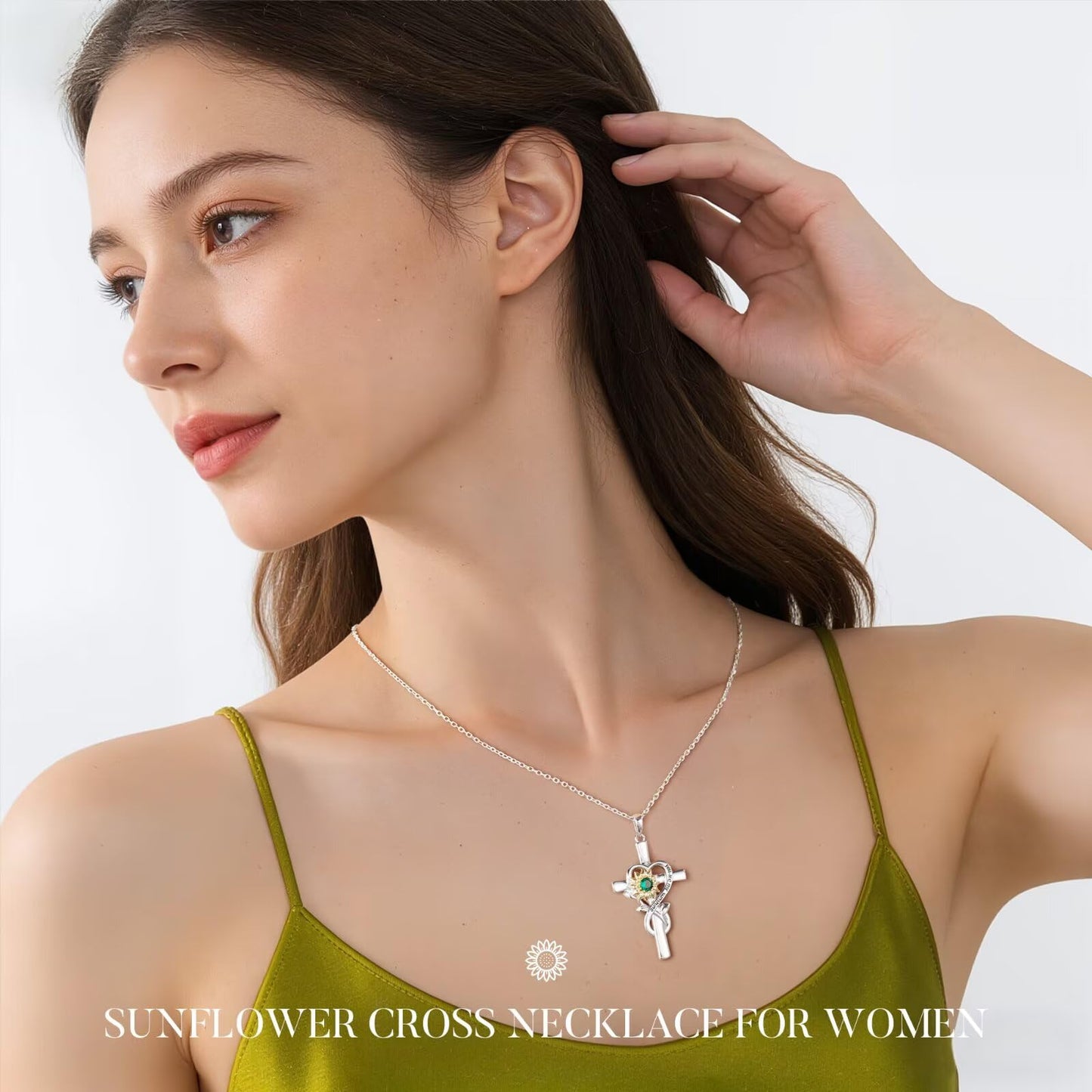 Iefil Mothers Day Gifts for Mom - Mom Birthday Gifts | Sunflower Cross Necklaces, April Birthstone CZ Necklacee for Women
