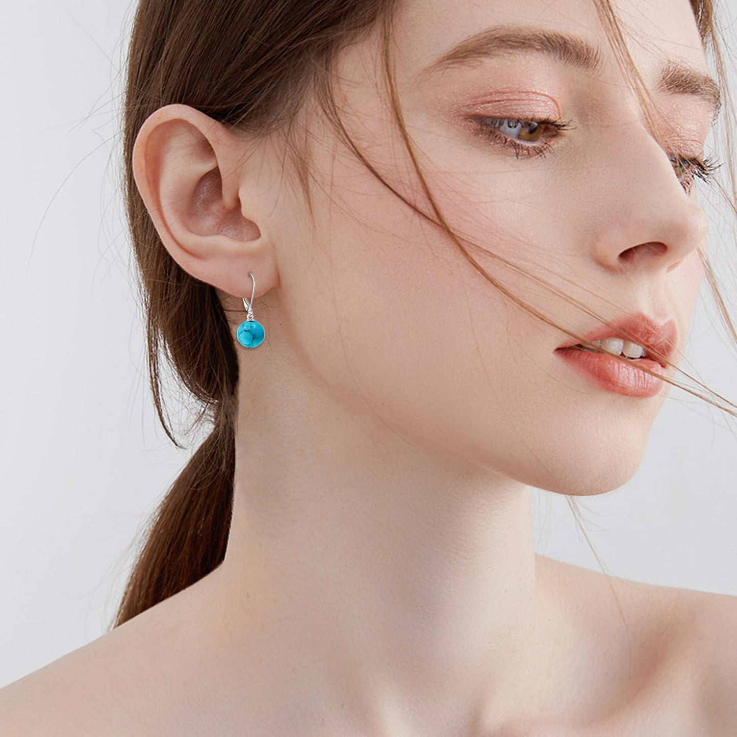 925 Sterling Silver Turquoise Leverback Earrings Dangle Drop Jewelry Gifts for Women (Turquoise)