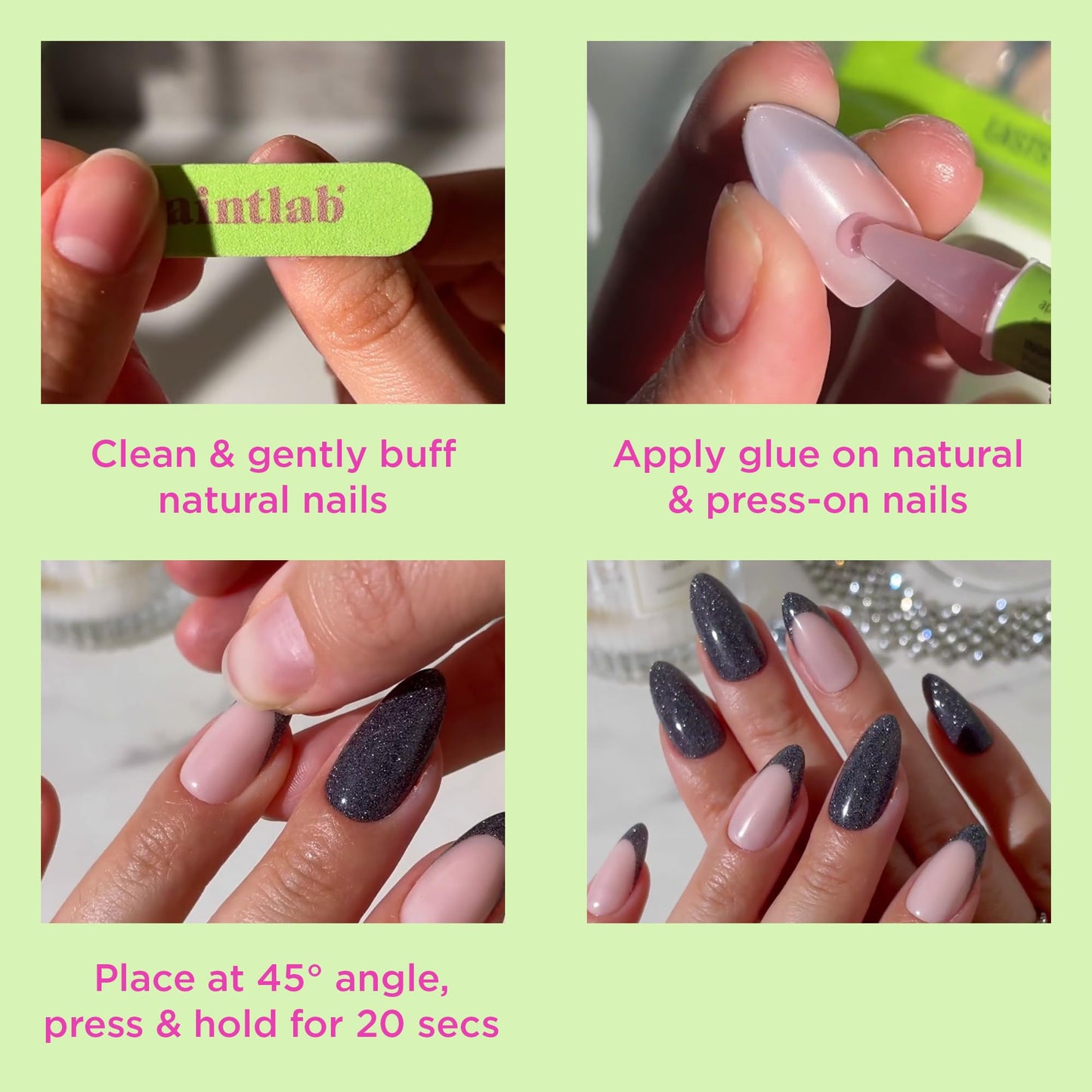 PaintLab Press On Nails - Belle Bows 3D Pearl French Tip Short Almond Fake Nails, 30 Nails in 15 Sizes with Glue, Reusable Salon Quality Press On Nails