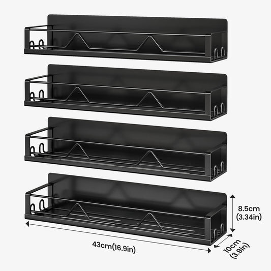 Mystozer 16.9 Inch Wide Large Capacity Magnetic Spice Rack for Refrigerator,4 Pack Metal Fridge Shelf Apartment Essentials Fridge Organizer Magnetic Storage Fridge Magnet Organizer(Black)