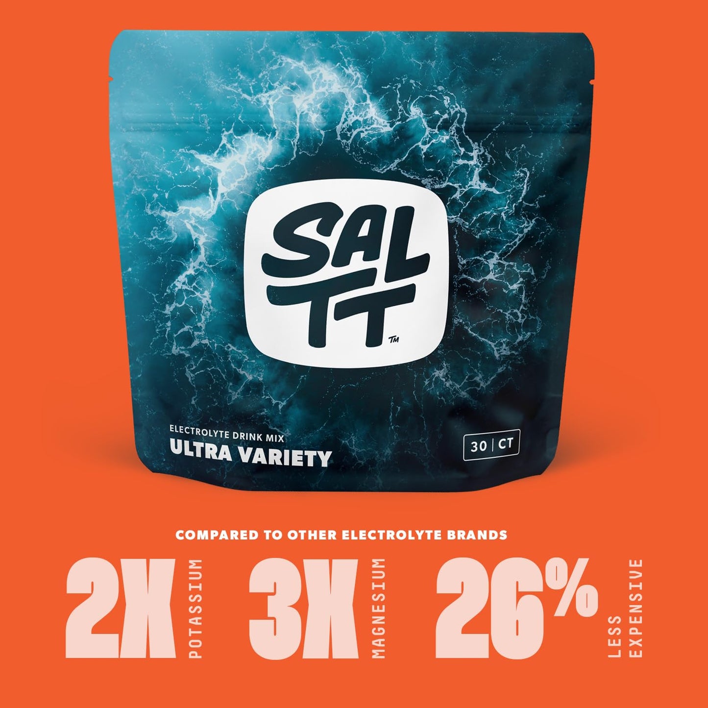 Keto Chow SALTT Electrolytes Powder Packets, Ultra Variety Pack (30 Packets) - Magnesium, Potassium, Sodium, Trace Minerals - Vegan, Sugar Free, Gluten Free - Travel Essentials - Made in USA