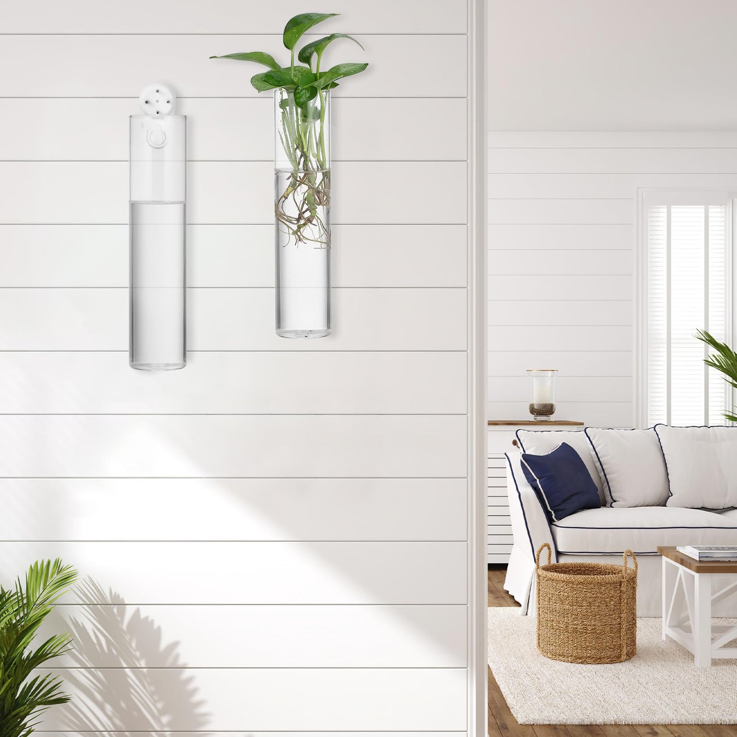 HOLIDYOYO Wall Hanging Glass Cylinder Vases Set of 2, Large Propagation Stations for Hydroponic Plants, Glass Terrariums for Indoor Plant Display and Home Décor