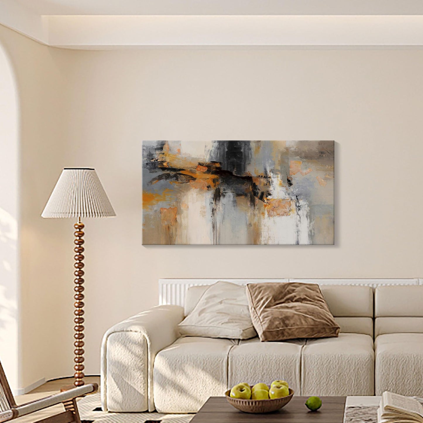 Abstract Wall Art - Large Canvas Wall Art for Living Room, Bedroom, Office - Framed Modern Wall Decor in Gray and Yellow - Artwork Paintings & Pictures