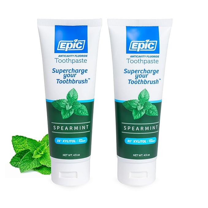 Epic Dental Sugar Free Oral Care Set – 50-Piece Wintergreen Gum, 180 Peppermint Mints, 2 Tubes Spearmint Fluoride Toothpaste – Aspartame Free, Dentist Approved, Helps with Dry Mouth & Cavity Care