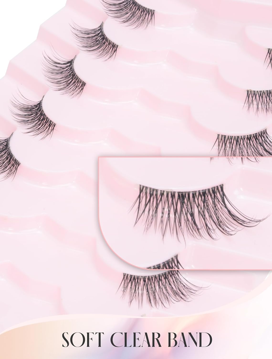 Half Lashes Natural Wispy Corner 3/4 False Eyelashes Clear Band Lashes W02