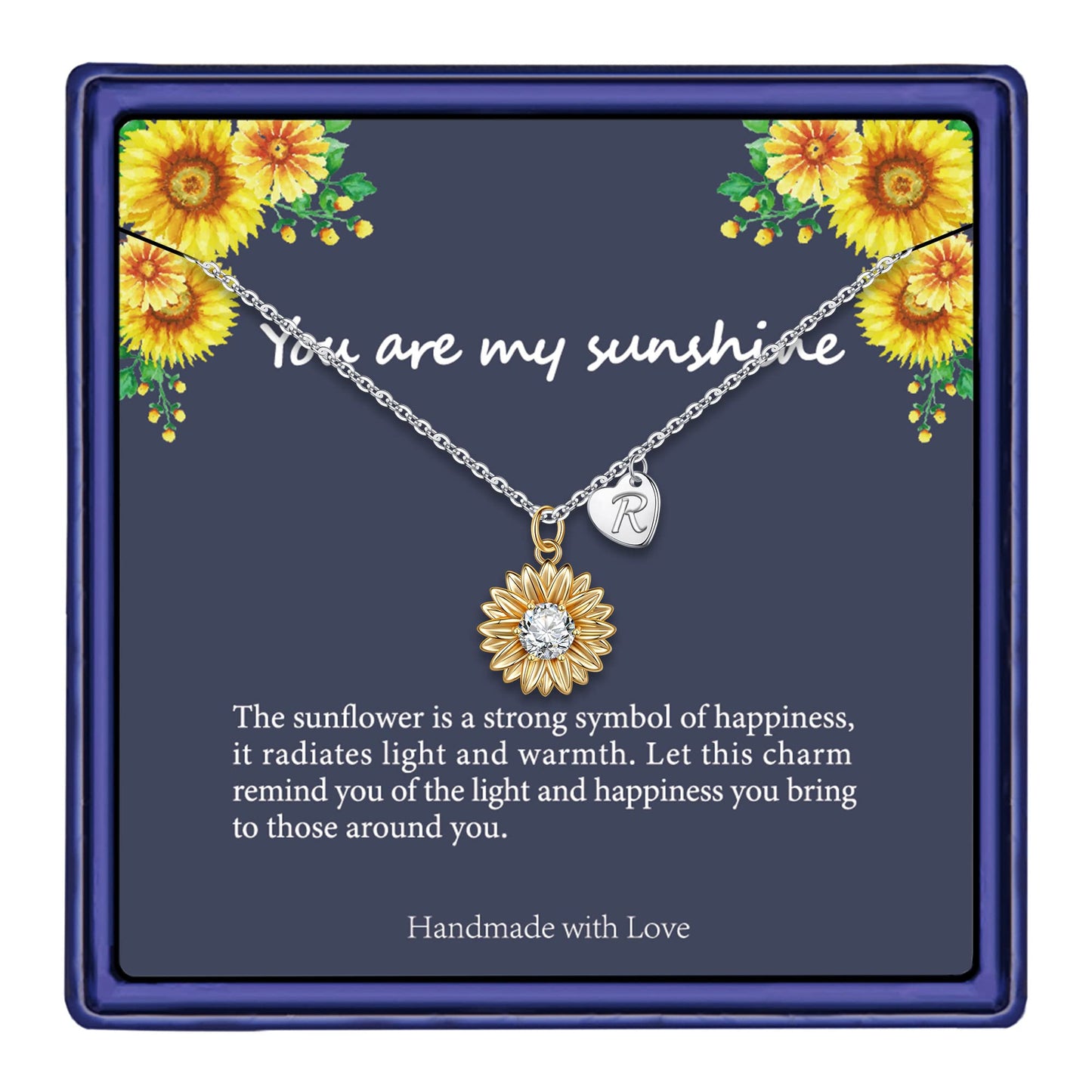 MONOZO Initial Sunflower Necklace for Women Trendy, 14k Gold Plated Sunflower Necklace Pendant CZ Heart Letter Initial Necklace You Are My Sunshine Gifts Sunflower Jewelry R