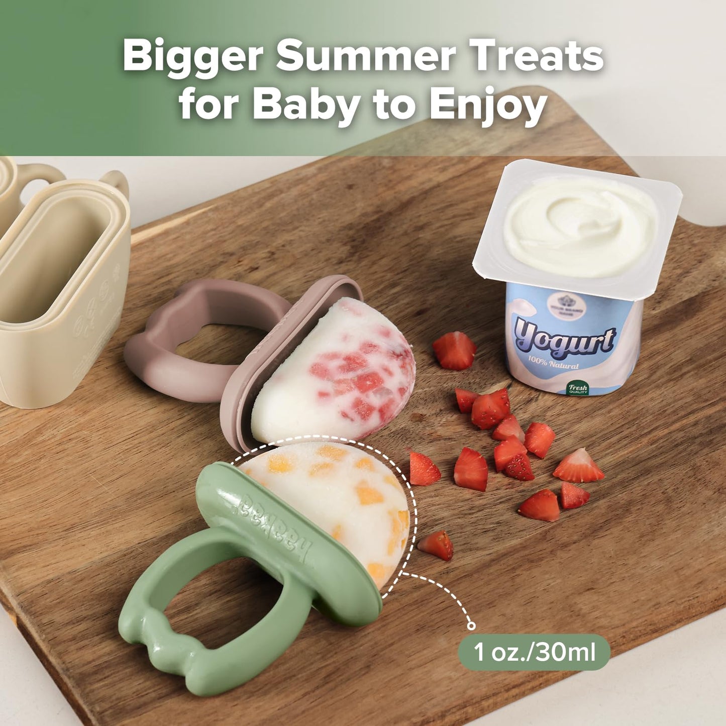 Haakaa Chilly Monster Breastmilk Popsicle Molds, Silicone Popsicle Molds for Baby Teething Relief, BPA Free Frozen Breast Milk Teether Popsicle Maker & Ice Pop Molds for Infant 6m+ (Blush + Pea Green）