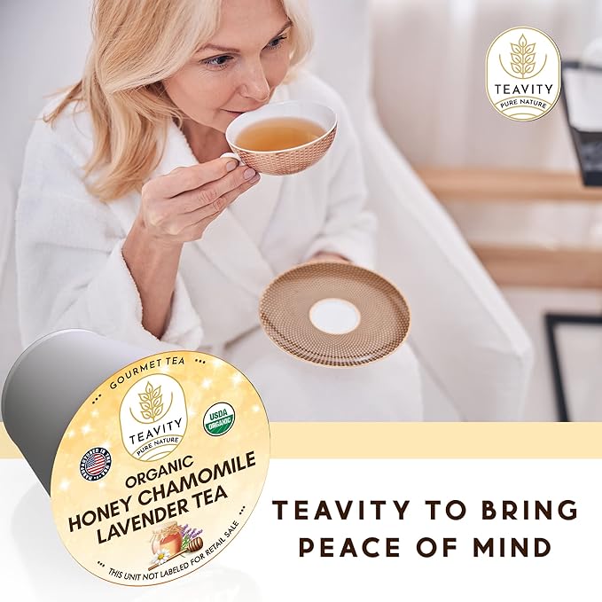 Organic Chamomile and Lavender Tea Pods for Keurig - Decaf Herbal Tea for Keurig K Cups - Honey Chamomile Lavender by Teavity (36 Tea Pods)