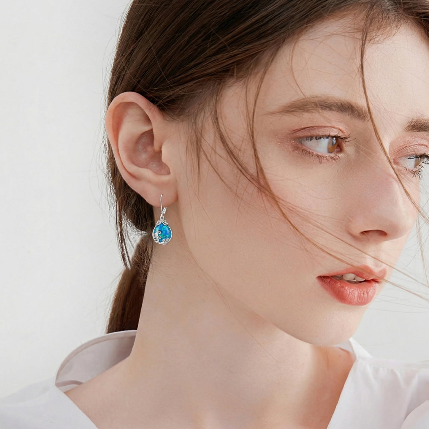POPLYKE Blue Opal Filigree Teardrop Drop Dangle Earrings Sterling Silver Leverback Earrings Opal Jewelry Gifts for Women