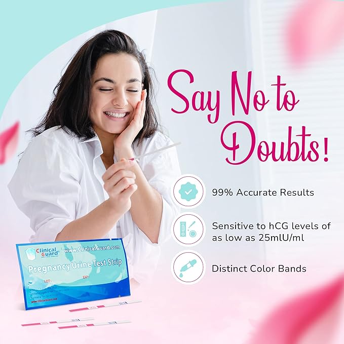 Clinical Guard 100 Pregnancy Tests Strips - Sensitive & Accurate Measurement Within 5 mins - Early Detection Pregnancy Test Strip - Easy to Use for Home Tests - HCG Test Strip Kit