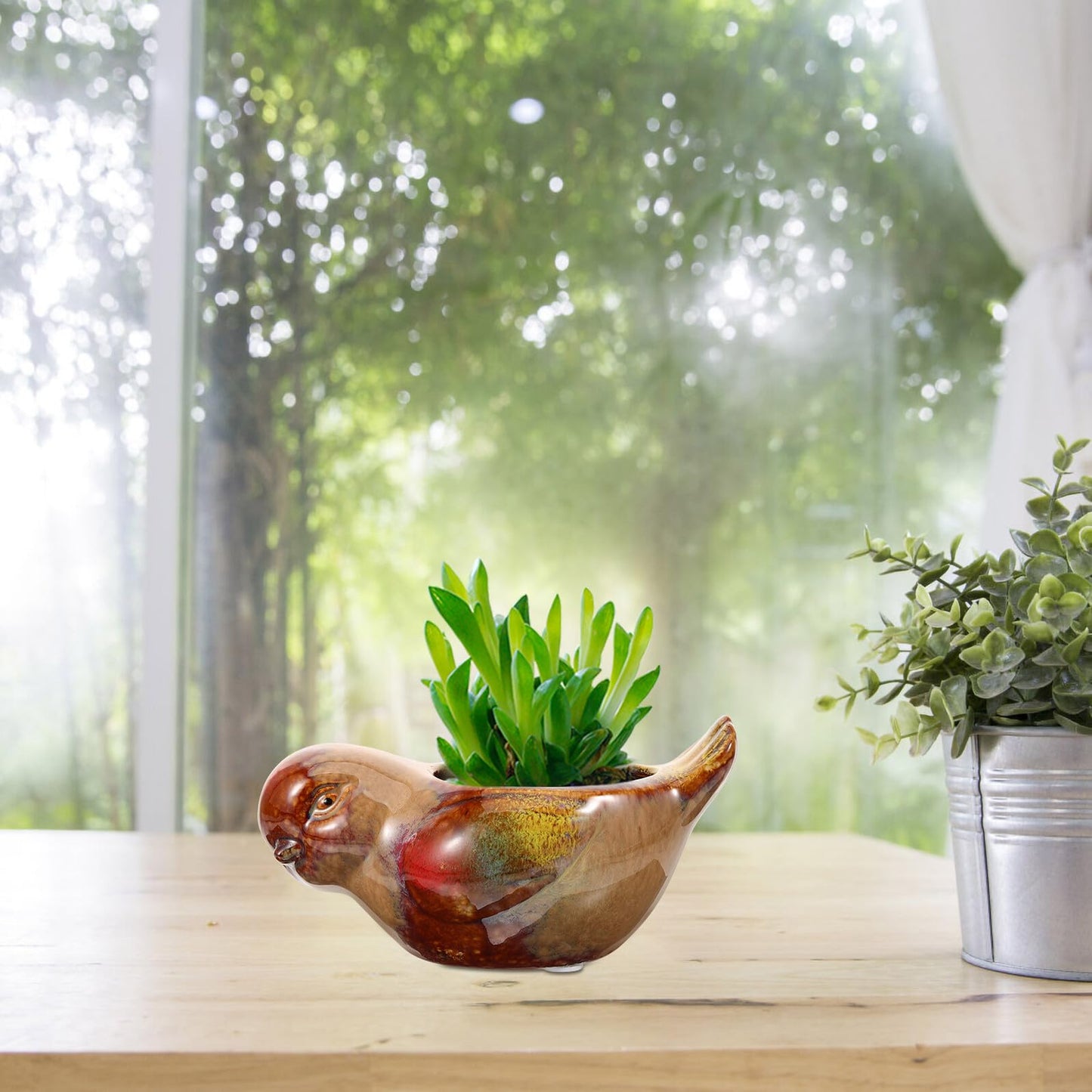 KALLORY Ceramic Succulent Planter Bird Shape Flower Pot Small Indoor Outdoor Plant Pot Balcony Railing Decorative Ceramic Pottery for Succulent Plants