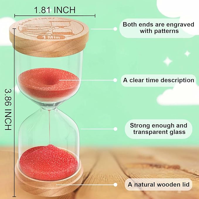 10 Minute Sand Timer, Wooden Hourglass Sand Clock, Small Wood Red 10 Min Hour Glass, Sandglass for Brushing Teeth, Reloj De Arena, Classroom, Game, Kitchen, Home, Office