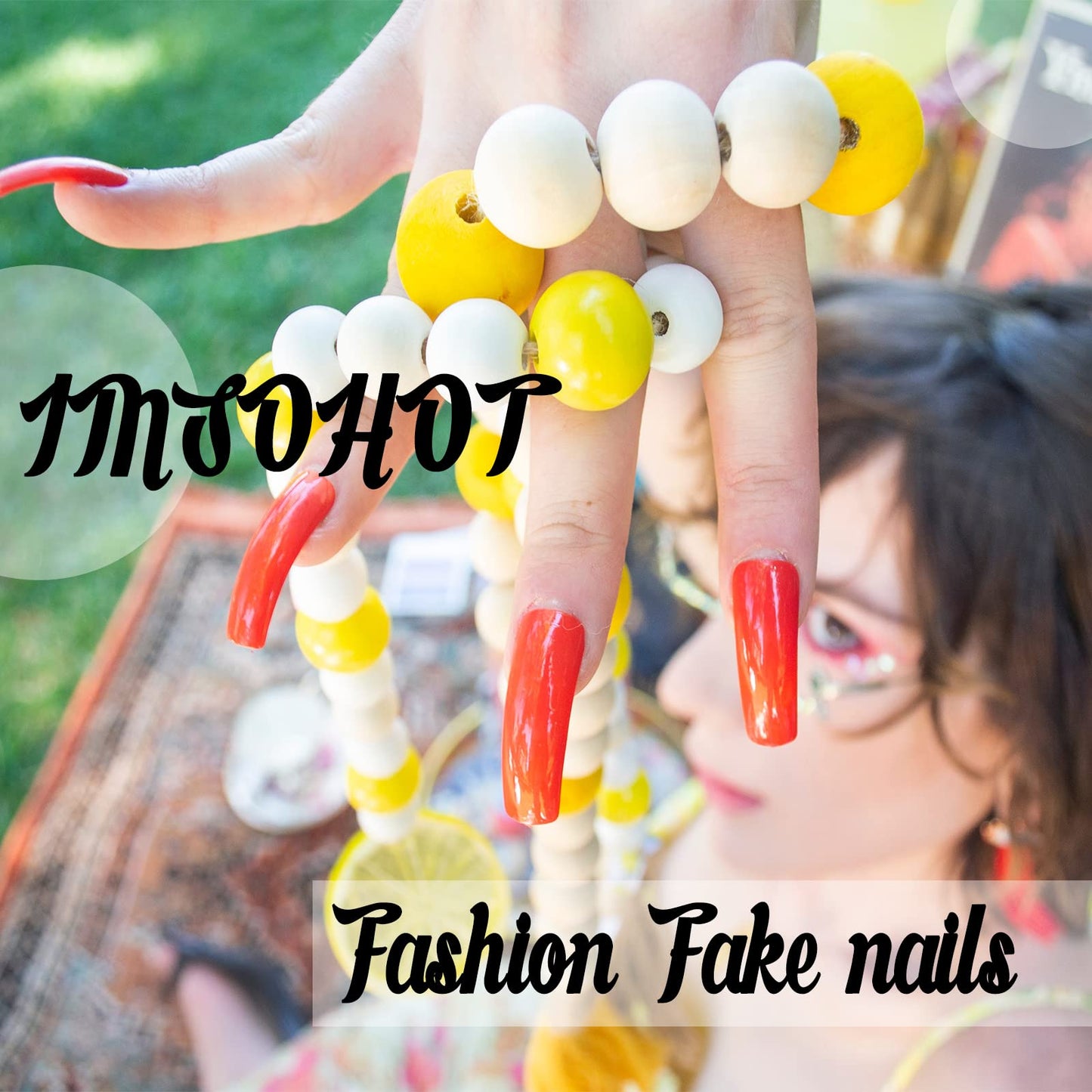IMSOHOT Press on Nails Almond Medium Fake Nails Black Brown Ombre False Nails Glossy Full Cover Stick on Nails for Women 24Pcs