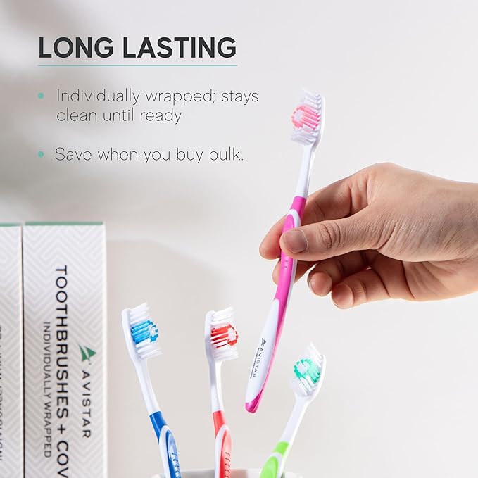 4 Pack Toothbrushes for Adults - Individually Wrapped Medium Bristle Toothbrushes with Covers - Pink - Convenient & Affordable Dental Care for Travel, Hotels, Airbnb, Missions & More