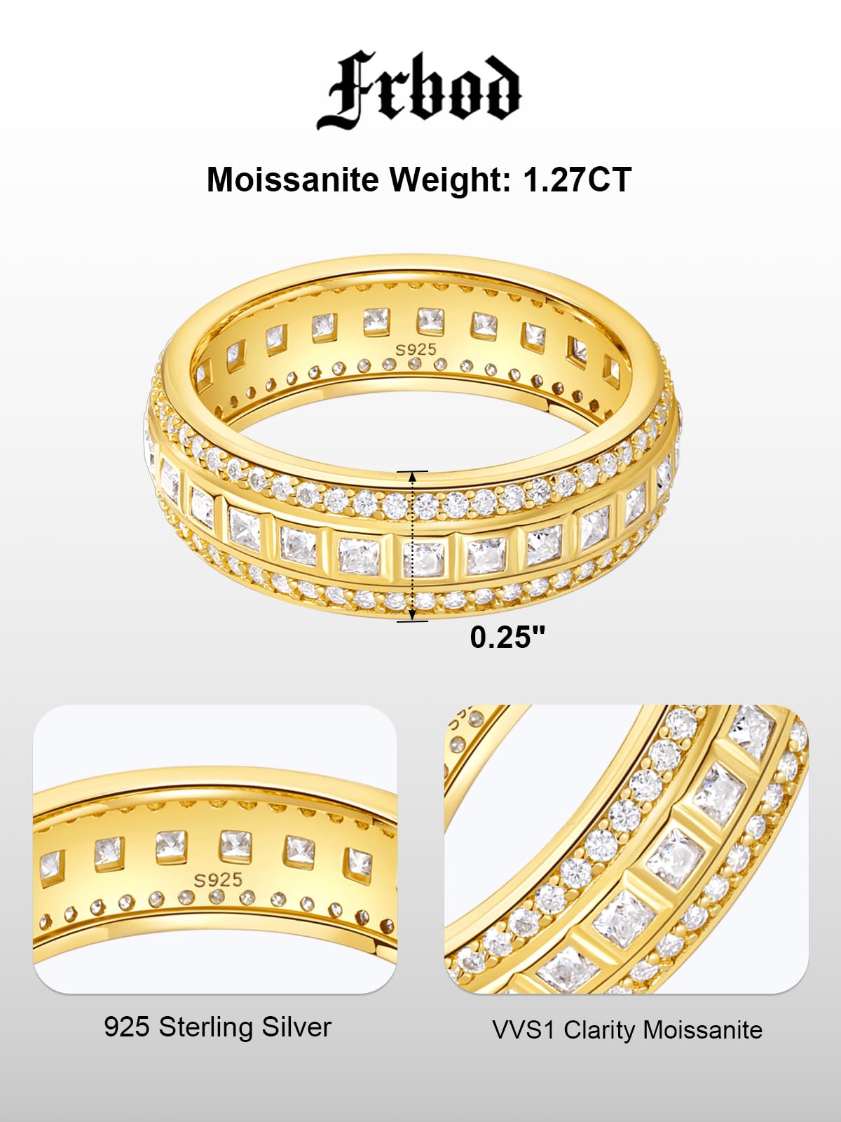 Frbod Moissanite Eternity Ring for Men Wide Diamond Chanel Set Rings Moissanite Wedding Bands for Women Size 8