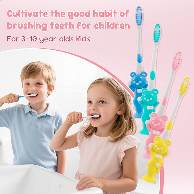 Toothbrushes for Kids In Bulk, Individually Wrapped Disposable Toothbrush Cute Manual Soft Bristles Children Toothbrush With Cover Suction Cup Toddler Toiletries Set for Home/School/Travel (60 Pack)