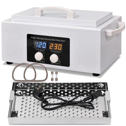 LINBEAUTI High Temperature Steriliser Autoclave Machine 110V 300W Nail Tool Steriliser Dry Heat Steriliser Dental Instrument Steriliser Nail Tool Steriliser 2.5L Capacity with LED Display (white)