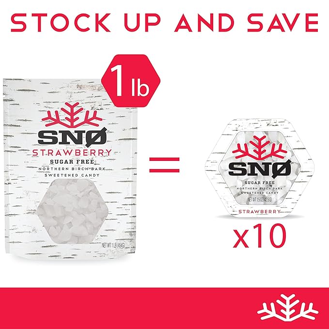 Strawberry KETO Xylitol Candy Chips (3-Pack) - SNØ 1.5oz Tin - Sugar-Free Candy With Only 2 Ingredients | Low Carbs, Diabetic-Friendly, Non-GMO, Vegan, GF & Kosher | Purest candy in the world