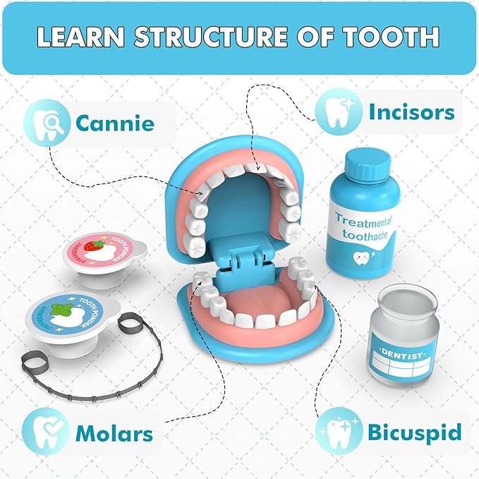 Dentist Play Set for Toddlers 3-5 - Doctor Kit Toy Gifts for 3 4 Year Old Girls, Pretend Play Montessori Toys Teeth and Dental Playset Medical Kits for Boys Kids 2-4 5 6 7 8