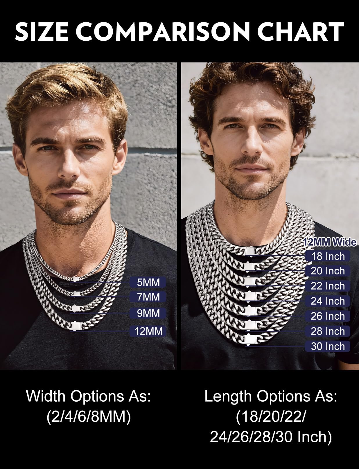 Bandmax 12MM Wide Chunky Big Chain Necklaces for Men 80S 90S Party Old School Necklace Chain Jewelry Stainless Steel Mens Necklaces