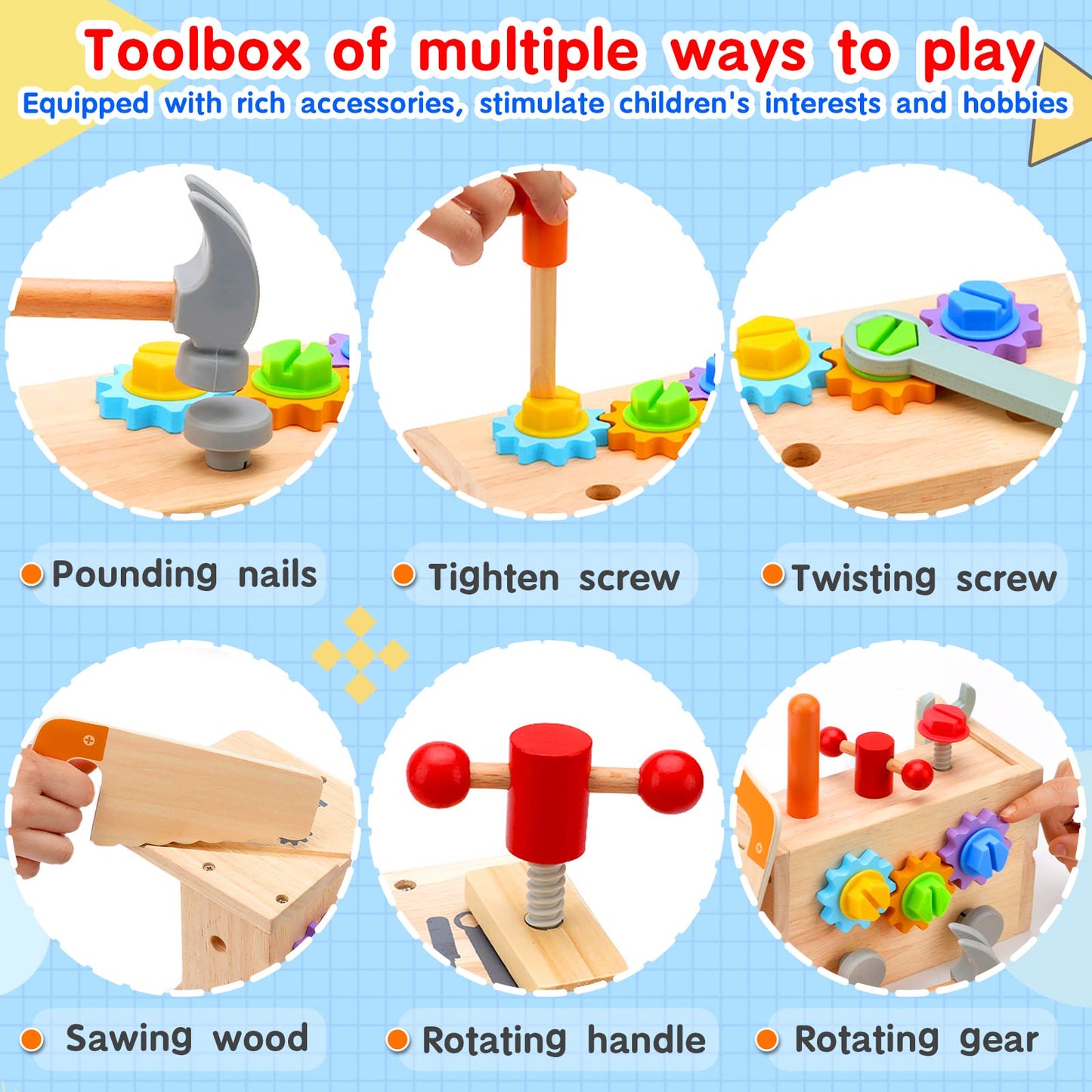 Mgtfbg Kids Tool Set - 29 PCS Wooden Toddler Tool with Box, Montessori STEM Educational Pretend Play Construction Toy for 2 3 4 5 6 Year Old Boys Girls, Best Birthday Gift