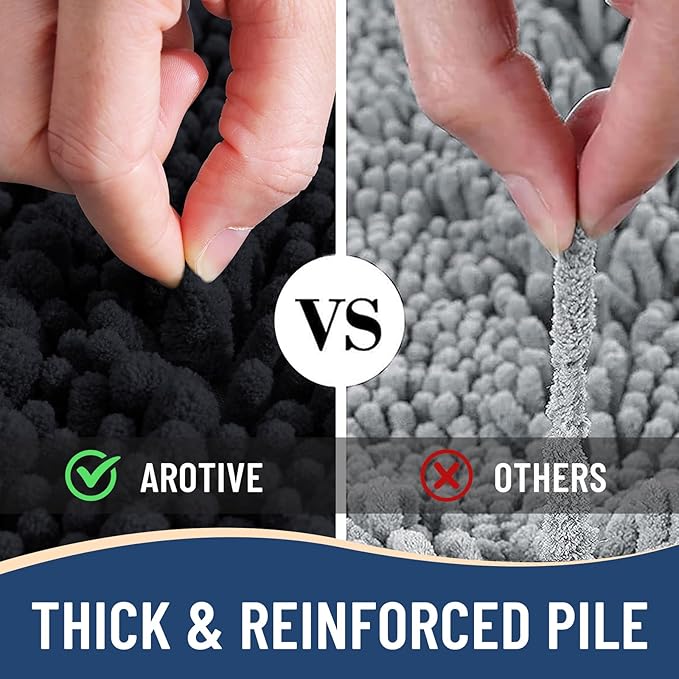 Arotive Luxury Chenille Bathroom Rug Mat, Extra Soft Thick Absorbent Shaggy Bath Rugs, Non-Slip Machine Wash Dry, Plush Bath Mats for Bathroom, Shower and Tub, 44x32, Black