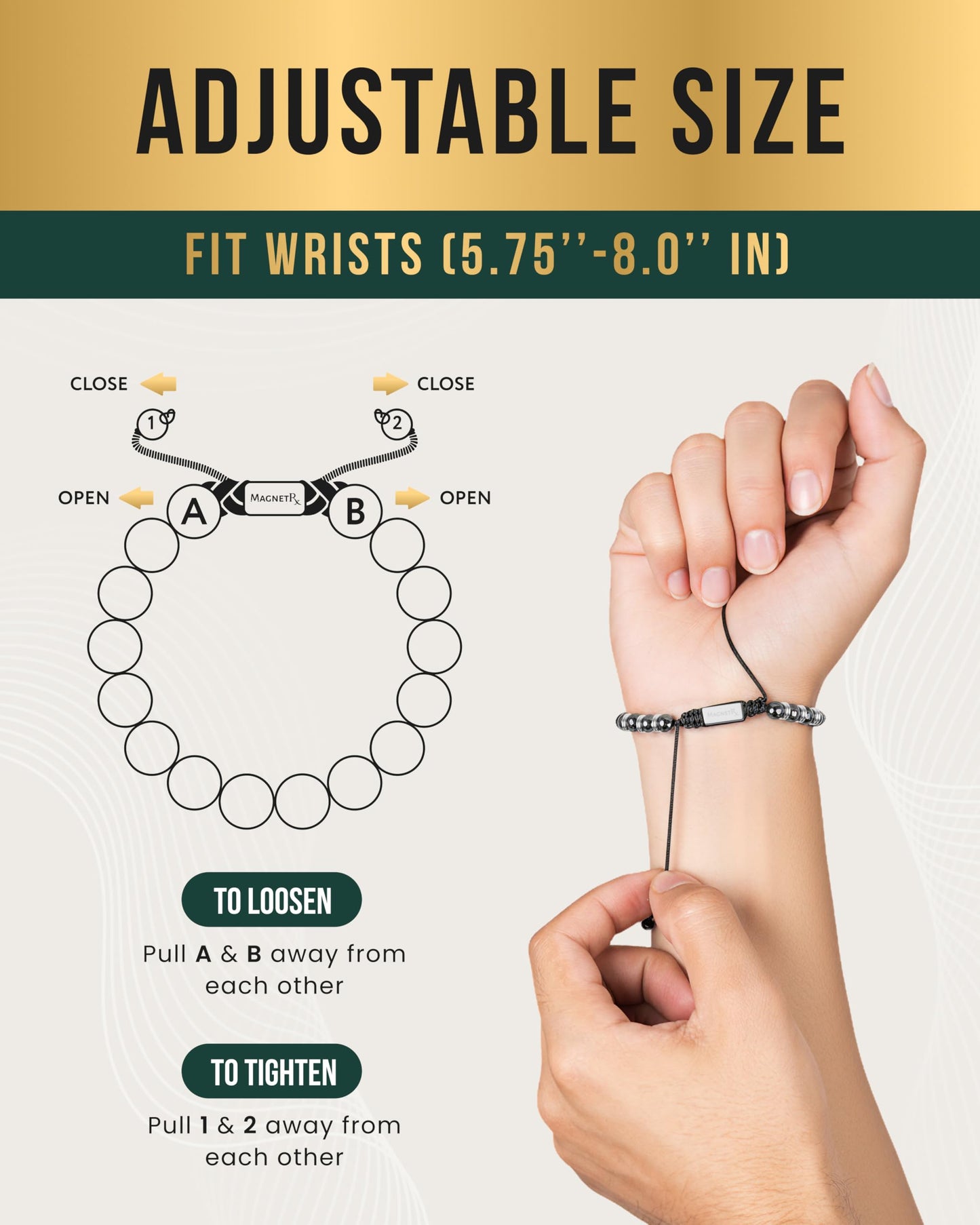 MagnetRX® Magnetic Hematite Bracelet - Max Strength Magnet Stones - Beaded Magnetic Bracelets for Men and Women (Silver Titan 8mm Bead)