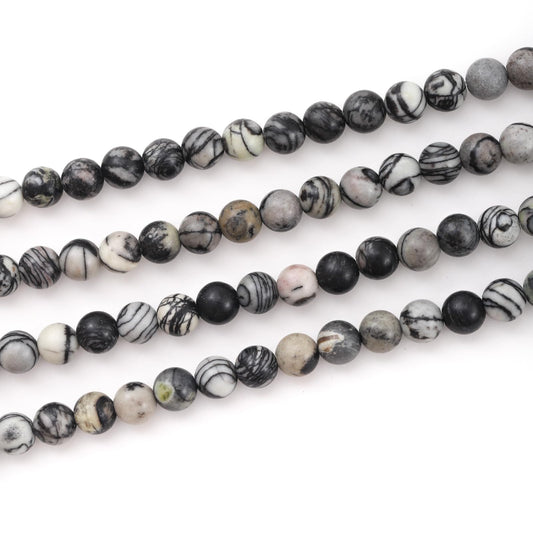 8mm 45pcs DIY Natural Black Network Zebra Stone Beads Round Healing Crystal Gemstone Loose Beads for Jewelry Making Handmade Bracelet Necklace
