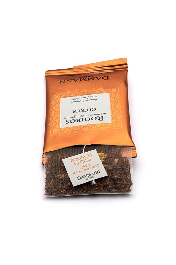 Dammann Freres Sachets, Rooibos Citrus Tea Bags, Premium Gourmet, Notes of Lemon, Clementine, and Orange Tea, Individually Wrapped, 24 Count (Single Pack)